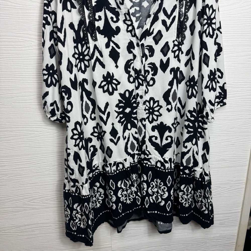 CATO Black and White Floral Women's Dress Flowy Pockets - Picture 3 of 13
